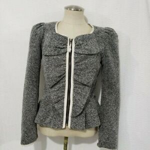 Anthropologie Elevenses Women's Size 4 Gray Black White Tweed Peplum Jacket